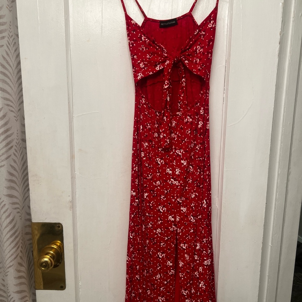 PrettyLittleThing Red Floral Maxi Dress